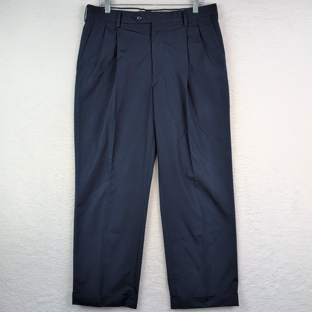 Berle Men's 34R Navy Dress Pants Pleated Straight Leg Pockets‎ 34x28.5